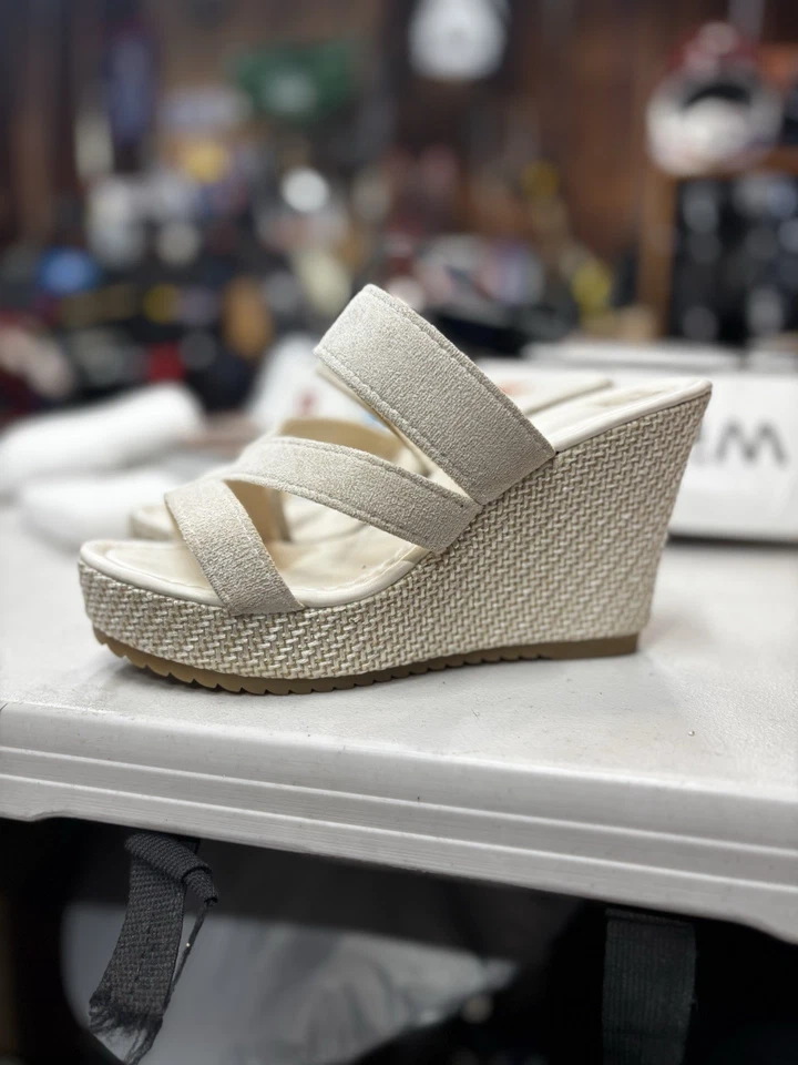 sandálias plataforma wedge femininas - sola estilo espadrille tecida e alça dupla de tecido - Imagem 1 de 4