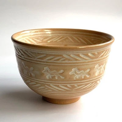 Tea Bowl Mishima Horse Juzen Kiln w/Paper Box Tea Ceremony Utensils UNUSED Japan - Image 1 of 4