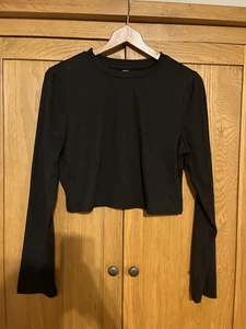 Shein Black Long Sleeved Top Crop Style Size 14 New Without Tags - Picture 1 of 3
