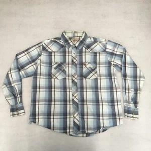 Vintage Wrangler Shirt Mens XL Blue Plaid Pearl Snap Cowboy Rodeo Ranch Wear - Picture 1 of 12