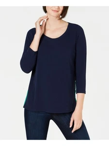CHARTER CLUB Womens Navy Ribbed 3/4 Sleeve Scoop Neck Top Petites PP - Picture 1 of 11