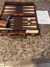 Vintage Backgammon by Cardinal Travel Set Brown Faux Leather Case 15" x 9.5"