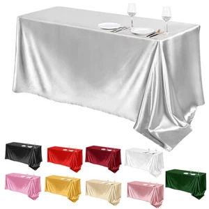 Festival Party Satin Tablecloth Wedding Banquet Solid Color Table Cover Decor x1 - Picture 1 of 21