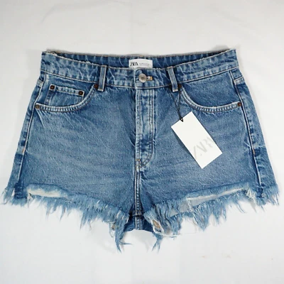 Pantalones Cortos Vaqueros Zara Para Mujer Talla 8 Tiro Alto Dobladillo Deshilachado Desgastados Nuevos con Etiquetas Foto 1 de 4