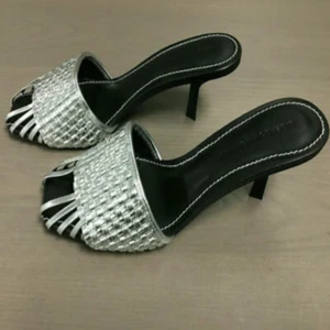 Sigerson Morrison SM JARA Mule Sandal Heels Silver, 6.5 Med - Picture 1 of 11