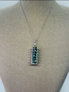 Stunning Green Indicolite Color Tourmaline Crystal Platinum Pendant Necklace - Picture 1 of 13