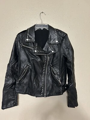 Free People Moto Jacket Women's S/M Black Solid Full Zip Studded Faux Leather - Image 1 of 4