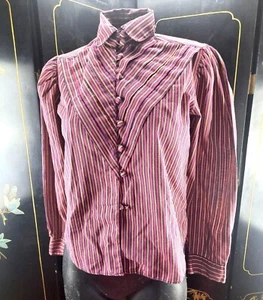 Vintage Womens S Blouse Western Button Up Striped Ruffle Shirt 1980s - Picture 1 of 4