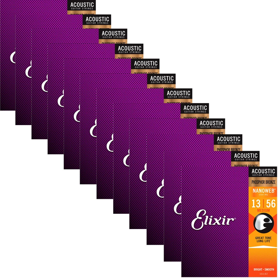 Elixir Nanoweb 磷青铜中号原声吉他弦16102 12套 — 第 1/1 张图片