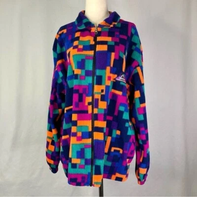VINTAGE aesse polartec full-zip fleece cubism geometric 90s L - Image 1 of 4
