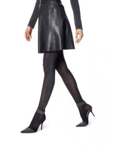 New HUE Women's Tuxedo Stripe Shine Tights U18301 Black/Metallic - Picture 1 of 3