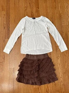 GapKids Girls Off White Shirt/Top And Brown Corduroy Skirt Outfit, Size M (8) - Picture 1 of 10