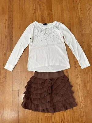 GapKids Girls Off White Shirt/Top  And Brown Corduroy Skirt Outfit, Size M (8) - Image 1 of 4