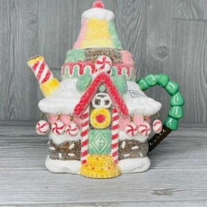 Rare department 56 gingerbread house teapot frosted look - Picture 1 of 9