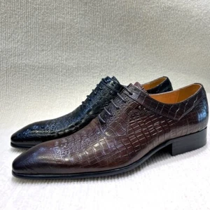 38-47 Schnürschuhe spitz zulaufend Herren Echtleder Krokodildruck formell elegante Schuhe Gr. - Bild 1 von 10