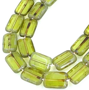 12x8mm Czech Glass Polished Rectangle Beads Olivine - Picasso (12) - Picture 1 of 3