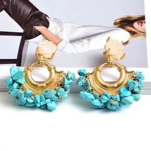 (#39) Blue Simple Style Patchwork Big Statement Earrings for Women - Picture 1 of 10