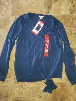 Womens Matty M Sweater Marine Blue Long Sleeve Knotted Shirt S M - Image 1 of 3