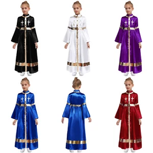 Girls Church Clergy Robe Long Sleeve Loose Fit Clergy Maxi Dress Minister Pulpit - Picture 1 of 44
