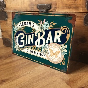 Personalised Gin Bar Sign Plaque Vintage Home Pub Retro Shabby Chic - 200x305mm - Picture 1 of 8