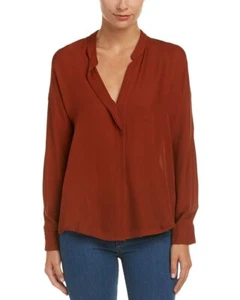 Vince 303572 Womens Bronze Silk V-neck Crepe Casual Top Blouse Cinnamon Size 4 - Picture 1 of 2