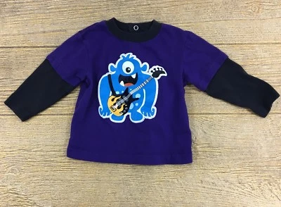 Camisa Wonderkids Bebé Niños 12 Meses Púrpura Manga Larga Dibujos Animados Monstruo Guitarra Foto 1 de 4