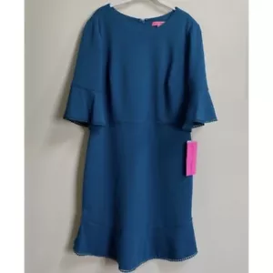 NWT Betsey Johnson Teal Scuba Crepe Dress Size 14 - Picture 1 of 14