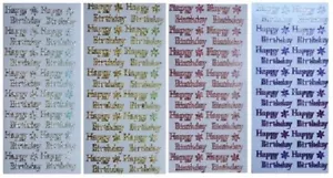 HAPPY BIRTHDAY Peel Off Stickers Metallic Shimmer Foil Pink Red Blue Gold Silver - Picture 1 of 9