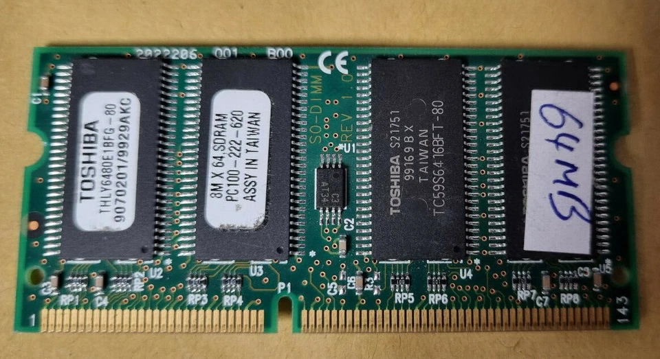 TOSHIBA THLY6480H1FG-80 64MB PC100 144PIN SODIMM  - Image 1 of 1
