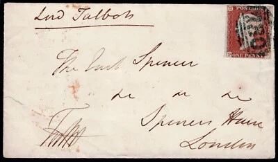1841 1d Red Plate 68 PD 4m BLUE 780 Tavistock Lord Talbot Earl Spencer Front - Image 1 of 2