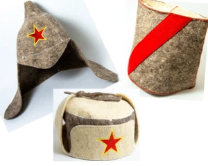 3 Pack Banya Sauna hat Sheep wool Soviet Red Arny Bydyonovka Ushanka Papakha - Picture 1 of 12