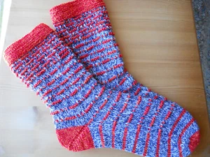 Handarbeit hand-knitted Strümpfe Socken Größe 38 - 40 Orange Blau Hebemaschen - Bild 1 von 4