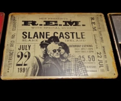R.E.M. SLANE CASTLE Concert - Canned/METAL CONCERT SIGN/SHIELD. MANCAVE/MUSIC. - Image 1 of 3
