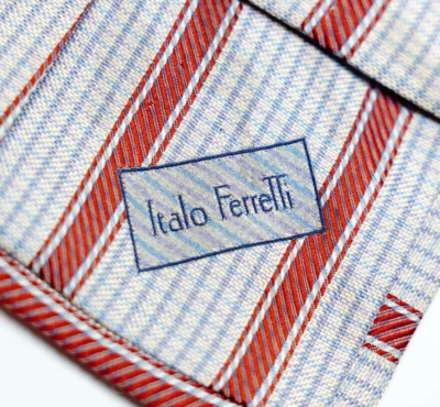 Винтажный галстук ITALO FERRETTI в полоску серый сделано в Италии 100% шелк Krawatte - Изображение 1 из 4
