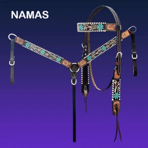200% Leather Western Horse Headstall & Breast Collar Tack Set For Horse , Pony - Picture 1 of 6