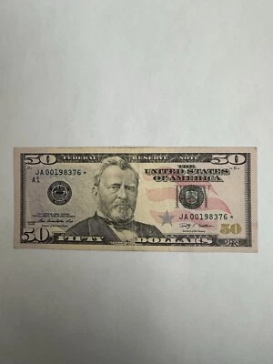 2009  series $50 used Star Note Bill US Currency Serial # JA00198376* - Image 1 of 4