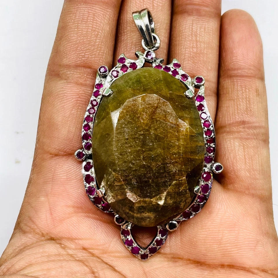 52.46 G Zertifiziert Natürlich Nicht Erhitzt Saphir Rubine 925 Sterlingsilber - Bild 1 von 4