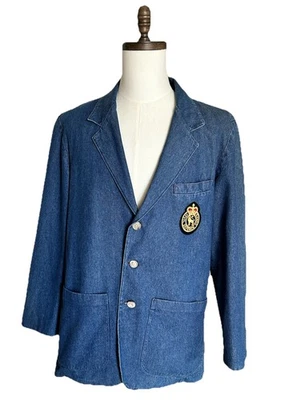 Nordstrom Denim Blazer Crest Patch Men’s M 3-Button Sport Coat No Vent - Image 1 of 4
