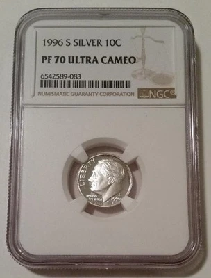 1996 S Silver Roosevelt Dime Proof PF70 UC NGC - Image 1 of 2
