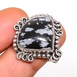Natural Snowflake Obsidian Gemstone Silver Plated Jewelry Ring s.6 TR7508-1503 - Picture 1 of 3
