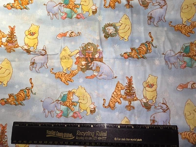Disney Winnie the Pooh Christmas Blue Cotton Craft Sewing Fabric 23" NEW VTG - Image 1 of 2