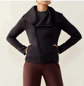 ADAY Jacket Womens L Up In The Air Asymmetrical Scuba Jersey Moto Zip Black - Picture 1 of 19