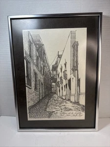 Impresión enmarcada a pluma y tinta Callejón de la Capilla San Juan, Puerto Rico 11 X 15 Arte - Imagen 1 de 11