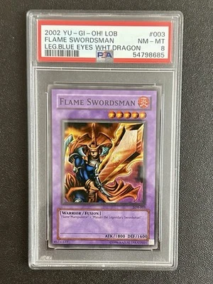 2002 Yu-Gi-Oh! LOB Flame Swordsman Leg Blue Eyes Wht. Dragon PSA 8 - Image 1 of 2