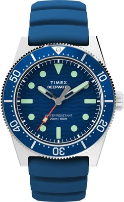 Timex TW2W74600 глубокий водный риф 200 серебро синий резиновый Мужские часы новый - Изображение 1 из 4