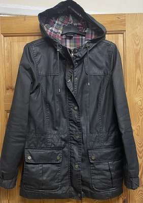 Trespass Ruby Wax Black  Rain Coat Hooded Jacket Tartan Lining Medium Size 12 - Image 1 of 4