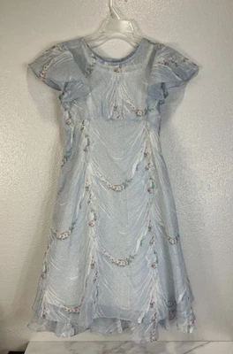VINTAGE DAISY KINGDOM Girls Two Piece Blue Rose Lace Slip Dress Size 8 MINT - Image 1 of 4
