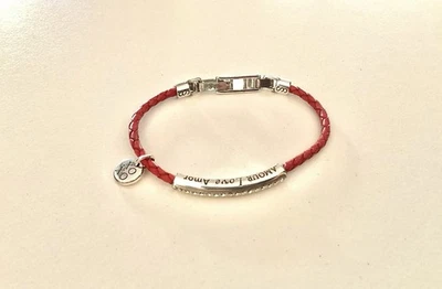 Pulsera Brighton Love Cuero Trenzado Rojo Cristales Transparentes Plata Foto 1 de 4