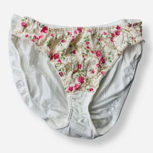 Vintage Warners Panties Pink Roses Lace Cotton Gusset Panty Large 292 Cream - Picture 1 of 8