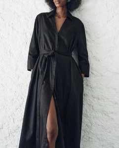 Neu mit Etikett Zara Damen schwarzes Midi Popeline Shirtkleid Gr. M 8804/261/800 - Bild 1 von 7
